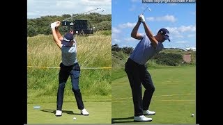 Justin Thomas golf swing  Long Iron faceon amp downtheline July 2017 [upl. by Refinne]